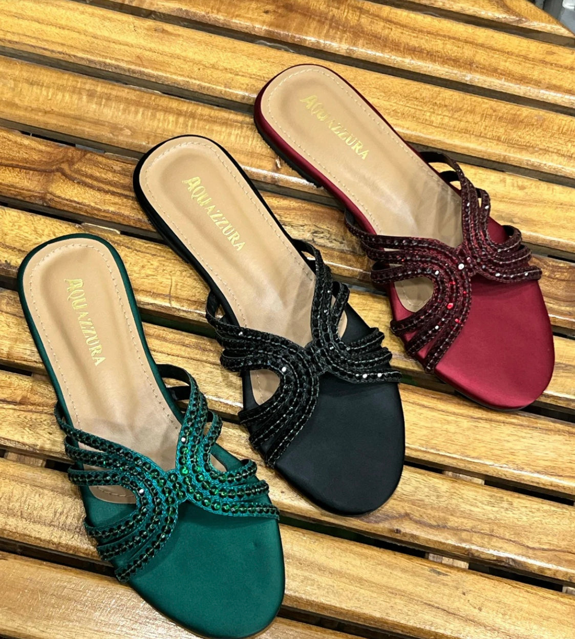 Green Pearled Flats