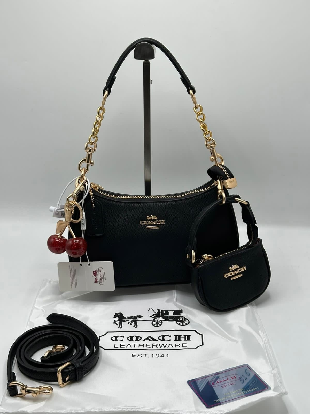 Two Pieces Coach Shoulder Bag with Cherry Charm