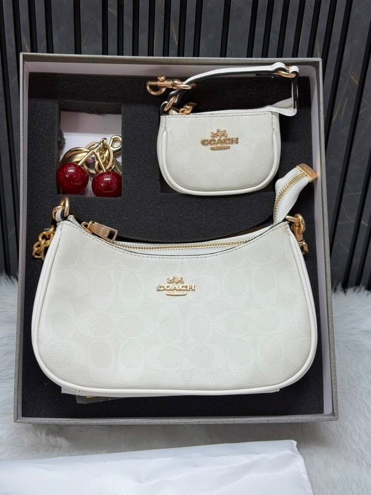 Two Pieces Coach Shoulder Bag with Cherry Charm