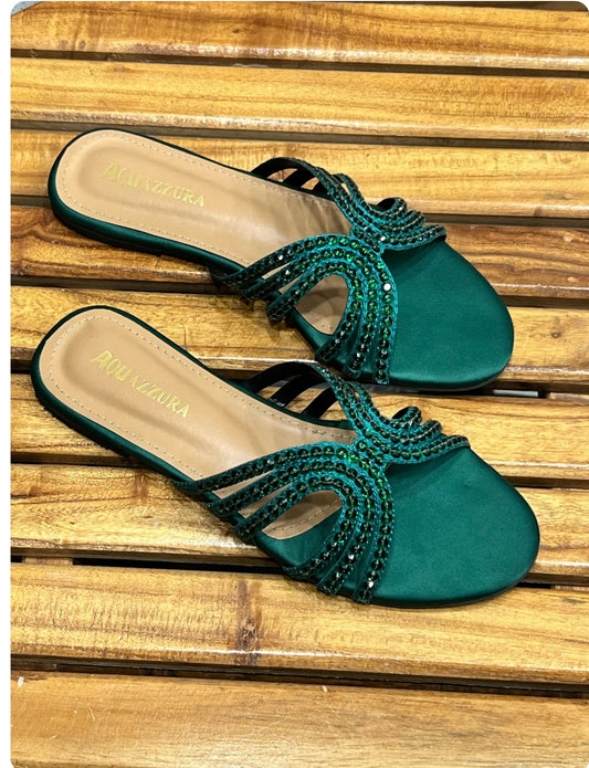 Green Pearled Flats