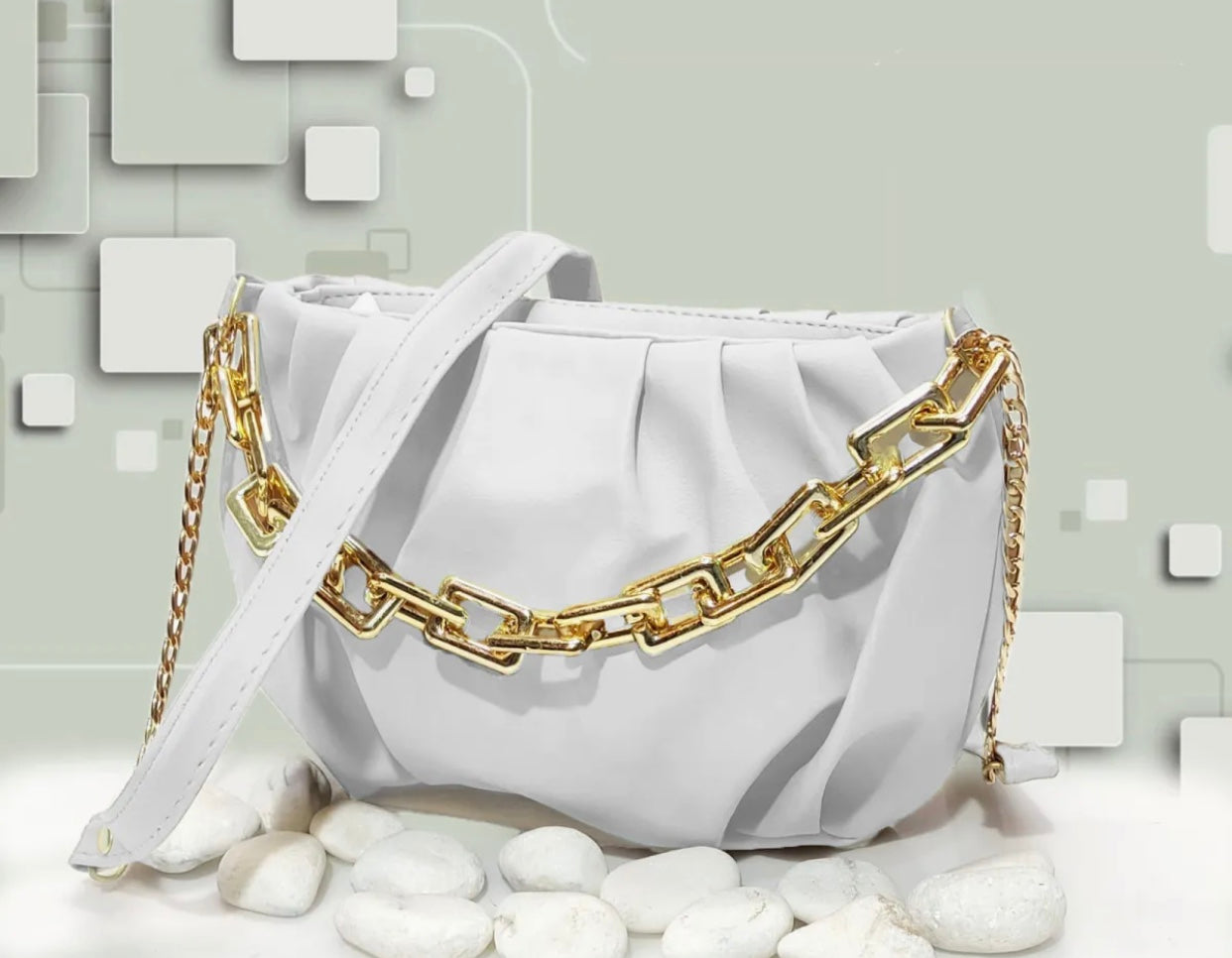 White bag with golden chain