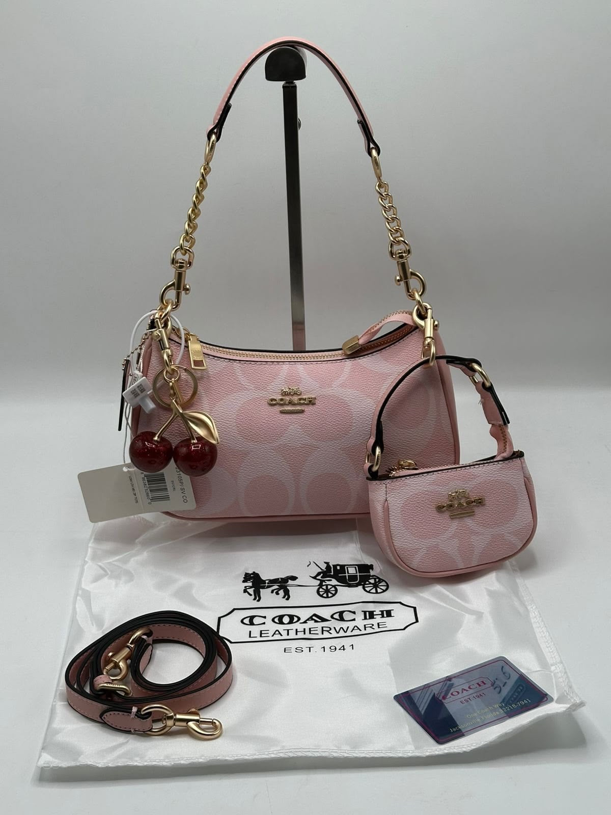 Two Pieces Coach Shoulder Bag with Cherry Charm