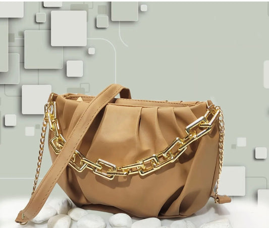 Beige bag with golden chain